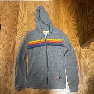 AVIATOR NATION Gray Hoodie with Multicolor Stripes size medium